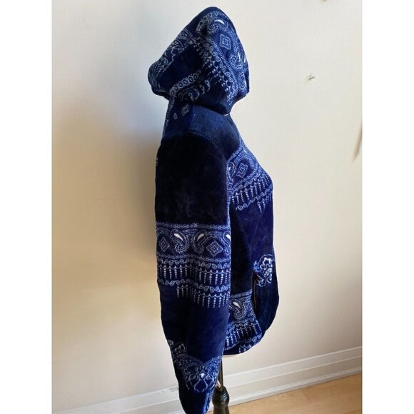 BP Bnwot Women Faux Shearling Bandana Patchwork Sweater Sz Small Full Zip Hooded - Picture 3 of 6